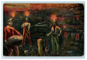 1911 Coal Mining Miners Hand Drilling Swineford PA Pennsylvania Postcard
