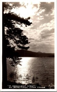 RPPC Moonlight Night on Lake Tahoe CA Vintage Postcard J65