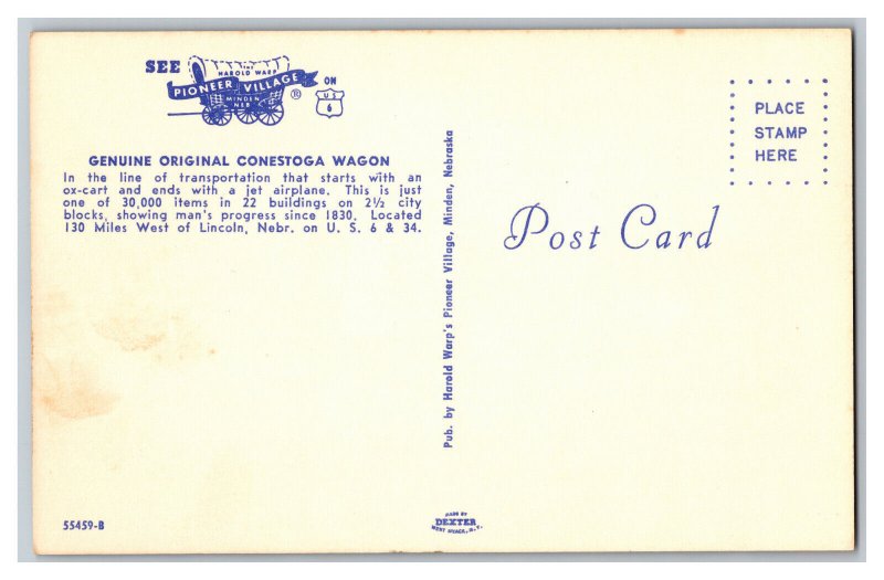 Genuine Original Conestoga Wagon Pioneer Village Minden Nebraska Postcard