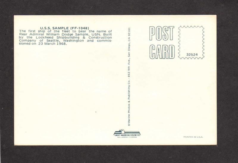 USS Sample FF 1048 Naval Ship US U.S. Navy, Military Postcard