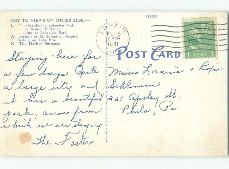 Linen BIG LARGE LETTERS Lorain Ohio OH Q2843