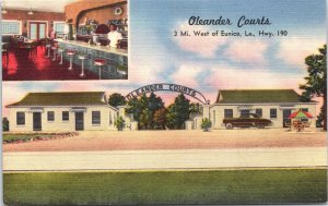 Postcard LA Eunice Oleander Courts & Restaurant Bar Highway 190 LINEN 1940s V201