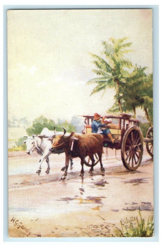 c1910's Malayan Bullock Cart Tuck's Oilette H.G Gandy Artist Signed Postcard 