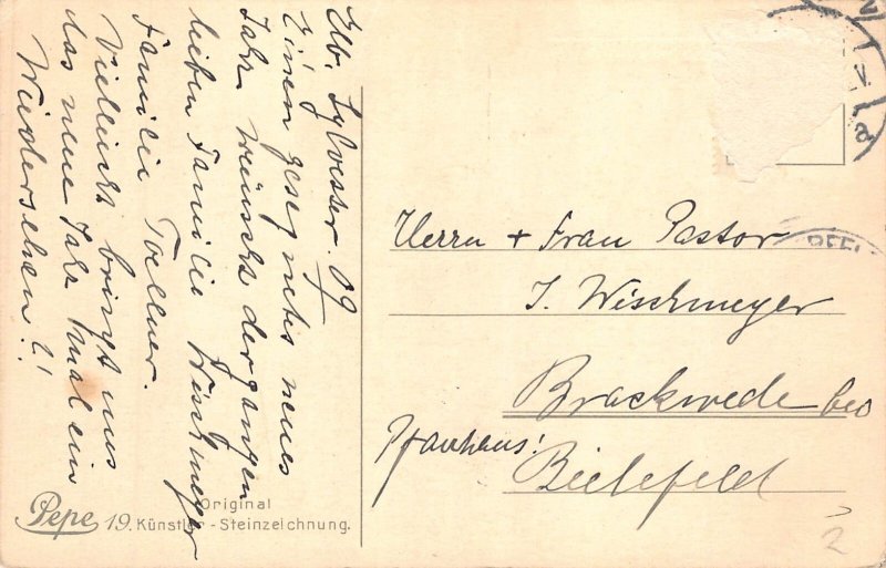 B190 New Year Greetings Winter Landscape House Moonlight postcard