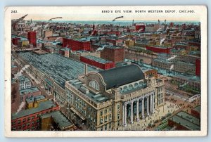 Chicago Illinois IL Postcard Bird's Eye View North Western Depot Station