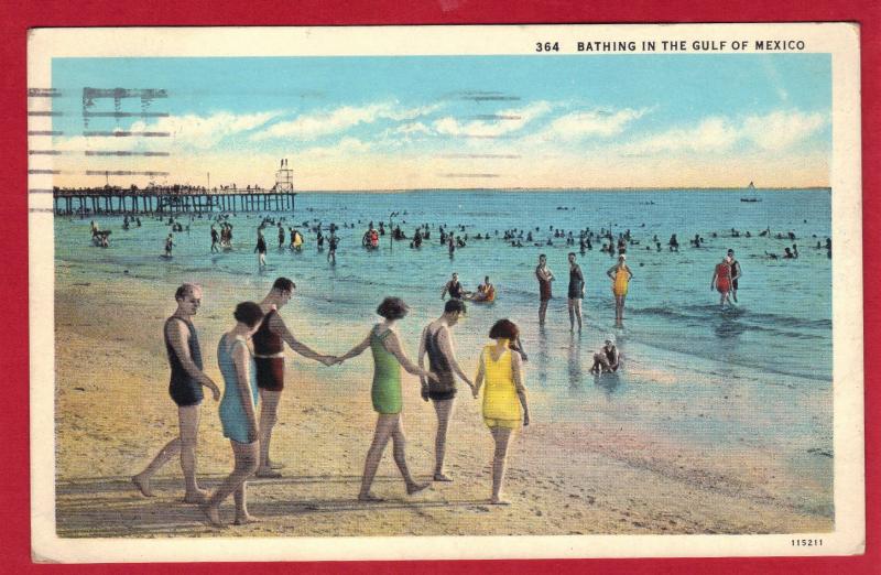 BATHING IN THE GULF OF MEXICO,  FLORIDA 1937  3.5 X 5.5 SEE SCAN