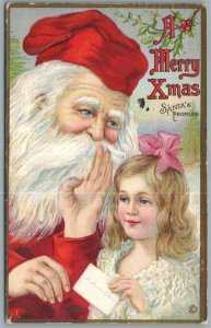 SANTA with LITTLE GIRL CHRISTMAS ANTIQUE POSTCARD