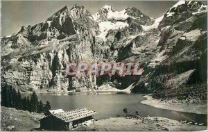 Postcard Modern und Oeschinensee Blumlisalp