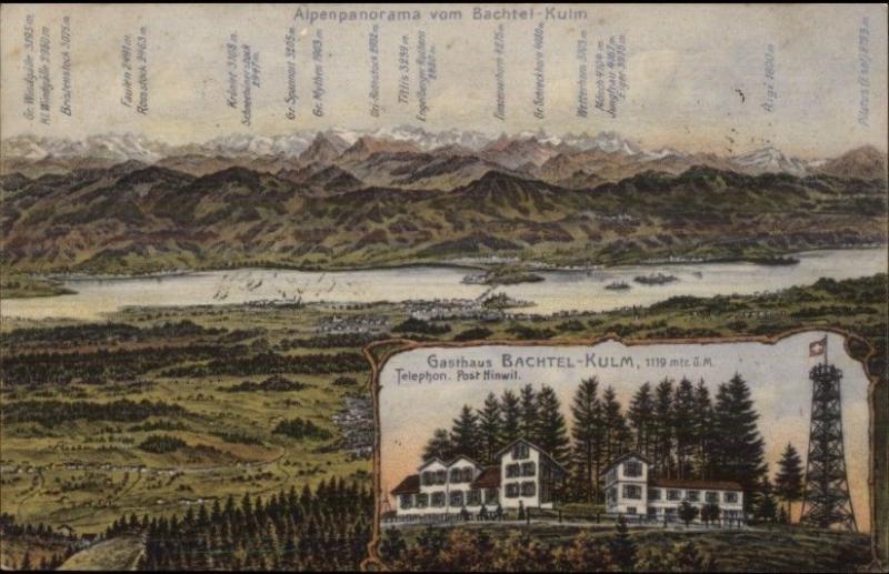 Gasthaus Bachtel-Kulm - Mountain Map & Observation Tower c1910 Postcard