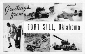 Army Military FORT SILL Oklahoma Tanks Planes Marines WWII 1943 Vintage Postcard