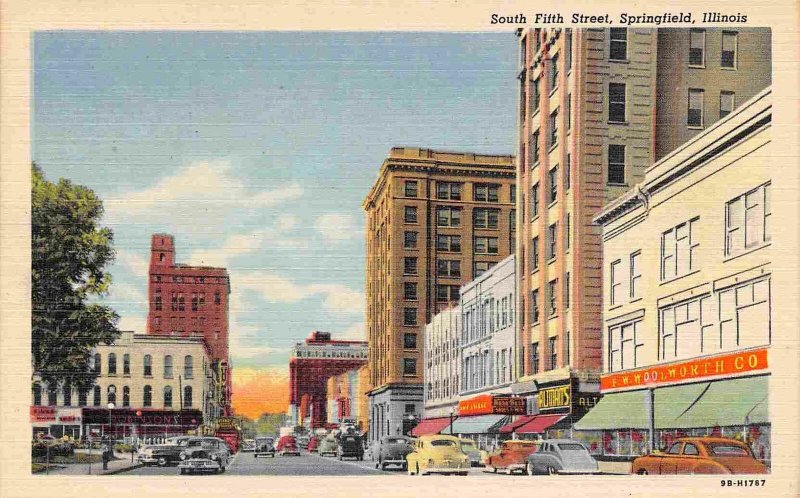 South Fifth Street Woolworth Store Springfield Illinois linen postcard