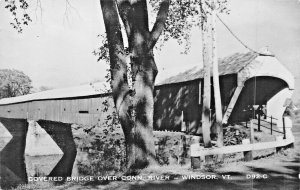 WINDSOR VT~COVERED BRIDGE OVER CONNECTICUT RIVER~REAL PHOTO POSTCARD