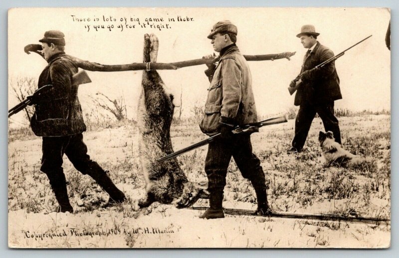 Lots of Big Game in Lincoln NEHunters w/ Exaggerated Rabbit1909 Martin RPPC