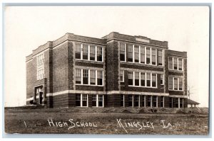 Kingsley Iowa IA Postcard RPPC Photo High School Building c1910's Antique