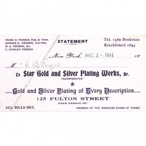 1911 NEW YORK STAR GOLD AND SILVER PLATING WORKS  BILLHEAD INVOICE  Z175