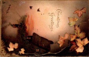 Merry Christmas With Cottage Scene 1906 Tucks