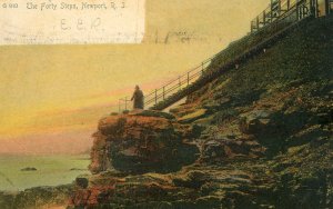 Postcard Antique View of The Forty Steps at Cliff Walk, Newport, RI.   K2
