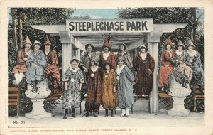 Carnival Girls Steeplechase CONEY ISLAND Funny Place 1910s Rare Vintage Postcard