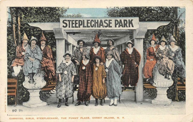 Carnival Girls Steeplechase CONEY ISLAND Funny Place 1910s Rare Vintage Postcard 