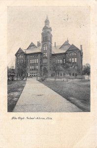 Akron Ohio 1907 Postcard The High School Cuyahoga Falls Cancel