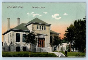 Atlantic Iowa IA Postcard Carnegie Library Exterior Building View c1913 Vintage