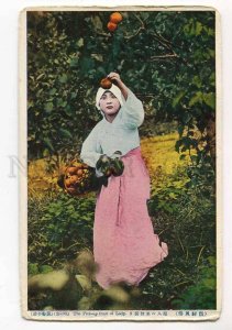 3034387 KOREAN Girl in native dress pick-up fruit Old