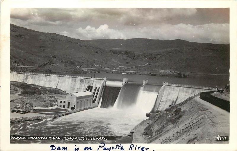W.Andrews RPPC Postcard 17 Black Canyon Dam, Payette River, Emmett ID Gem Co.