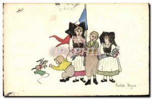 Old Postcard Fancy (drawing hand) Children Alsace Paulette Bargas