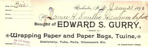 1890 ROCHESTER NY EDWARD S. GURRY WRAPPING PAPER PAPER BAGS TWINE BILLHEAD Z4222