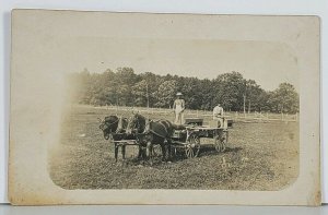 Farmers Posing on Horse Drawn Wagon RPPC c1907  Real Photo Postcard K3