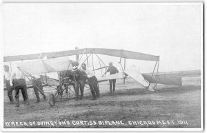 Wreck of Ovington's Curtiss Biplane Chicago Aviation Meet 1911 Vintage Postcard