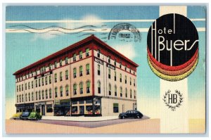 1945 Hotel Byers & Restaurant Building Classic Cars Mattoon Illinois IL Postcard