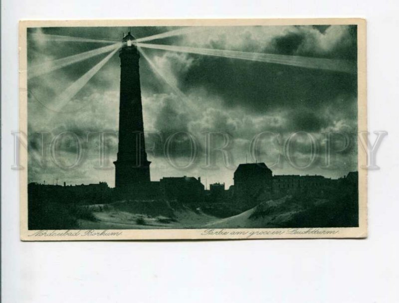 3173847 GERMANY Borkum LIGHTHOUSE night Vintage RPPC