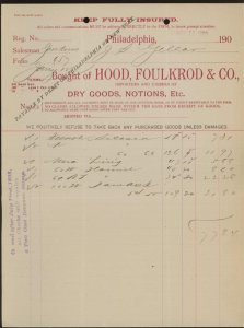 1900 HOOD, FOULKROD & CO. PHILADELPHIA PA DRY GOODS NOTIONS INVOICE 31-34