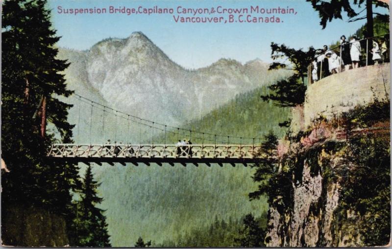 Capilano Suspension Bridge Vancouver BC c1938 Vintage Postcard E27