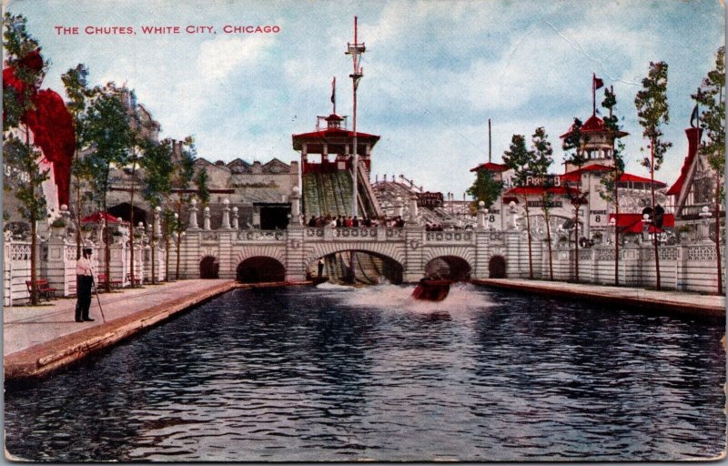 USA The Chutes White City Chicago Illinois Vintage Postcard C028