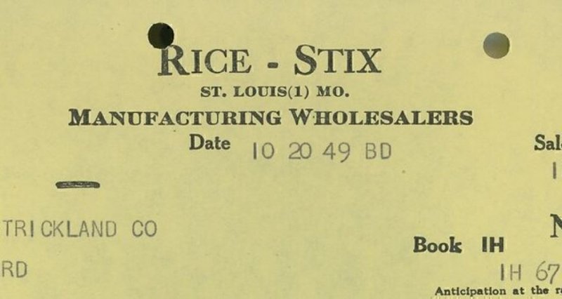 1949 Rice Stix St. Louis Mo. Manufacturing Wholesalers Blankets Invoice 306