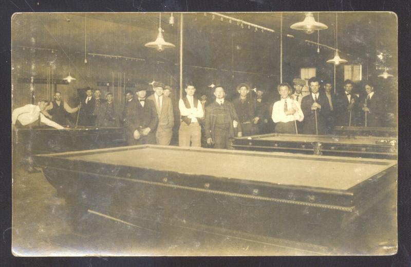 RPPC SEDALIA MISSOURI DOWNTOWN POOL HALL BILLIARDS TABLE REAL PHOTO POSTCARD MO.