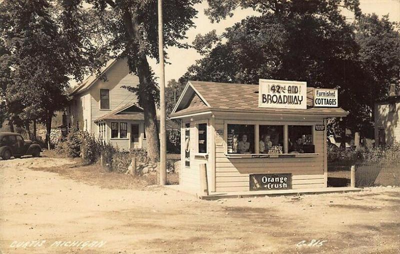 Curtis MI Roadside 42nd AND BROADWAY Food Stand Real Photo Postcard