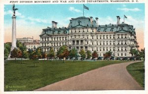 Vintage Postcard 1920's First Division Monument & War State Dept. Washington DC