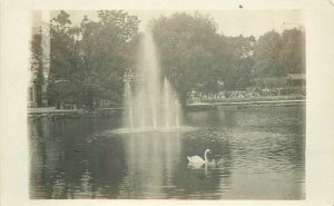 Ohio Dayton C-1910 Lake Fountain Swan RPPC Photo Postcard 22-2206