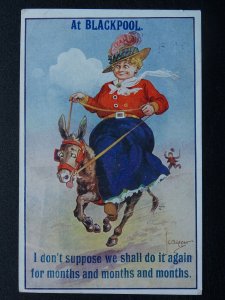 Lancashire AT BLACKPOOL Donkey & Large Lady c1918 Postcard by ETW Dennis