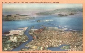 Vintage Postcard 1920's Air View of San Francisco-Oakland Bay Bridge California