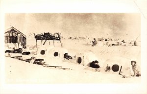 H90/ Alaska RPPC Postcard c1940s Eskimo Indian Dog Sled Igloos 55