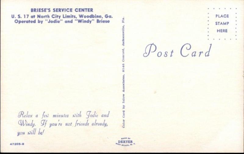 Woodbine GA Briese's Service Center Gas Station Roadside Postcard