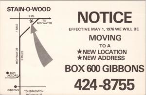 Gibbons Alberta AB Stain-O-Wood Unused Ad Promo Postcard D37