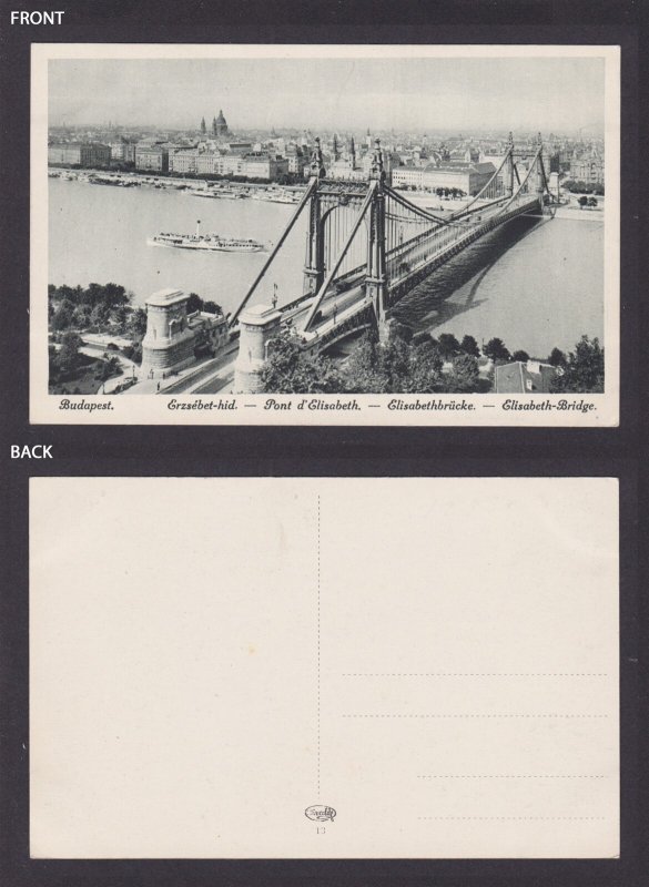 Postcard Hungary, Budapest, Elisabeth-Bridge
