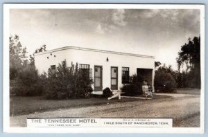 1950's ERA RPPC THE TENNESSEE MOTEL MANCHESTER ART DECO STYLE ADIRONDACK CHAIRS