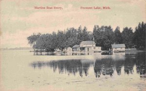 Martins Boat Livery Fremont Lake Michigan 1917 postcard