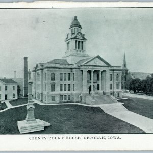 c1900s UDB Decorah, IA County Court House Unposted Monument Birds Eye Clock A194